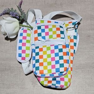 Colorful Checkered Crossbody/Shoulder Bottle Sleeve With Zippered Compartments
